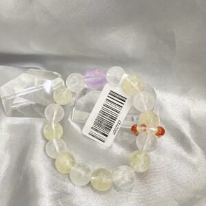 Natural Citrine & Amethyst Beaded Bracelet with Floral Charms and Sliding Ring Design